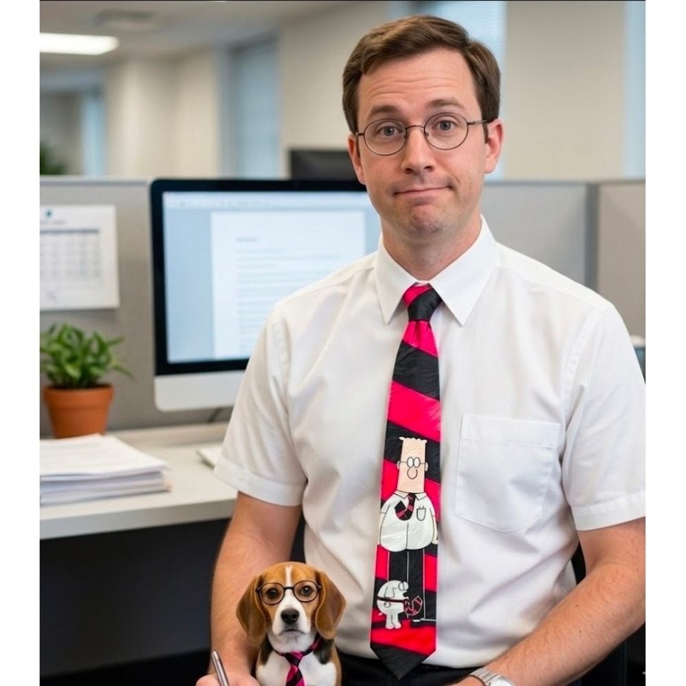 Dilbert Dogbert Vintage RM Style Silk Tie Red Black Striped Comic Made in USA